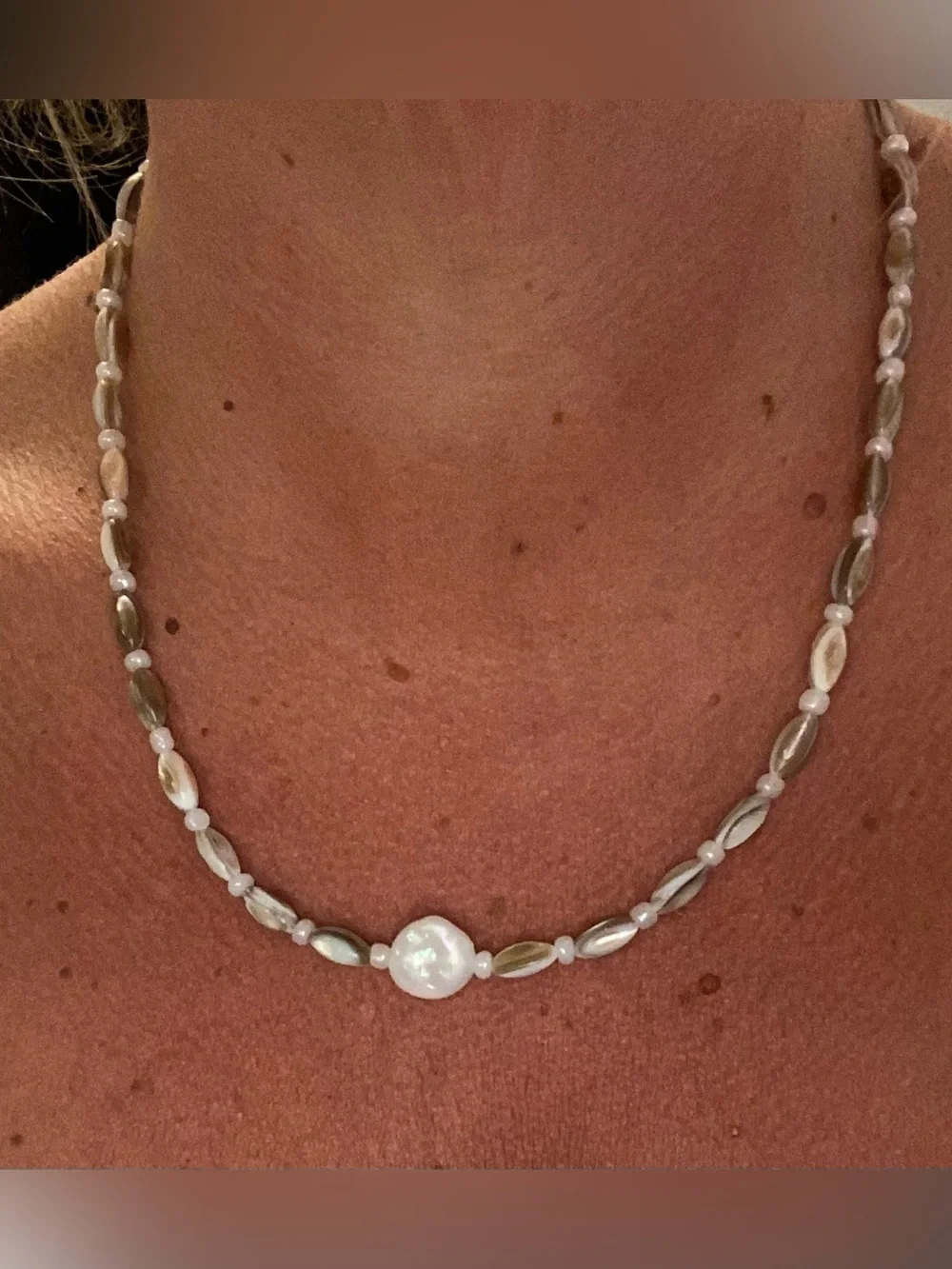 Cultured Pearl and Shell Bead Necklace - White